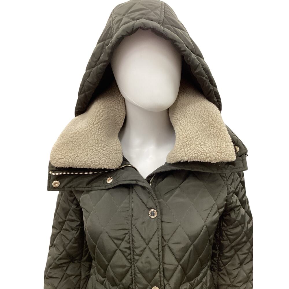Michael Kors Coat Women’s SZ S Puffer Coat Hood Removable Faux Fur Collar Green - Picture 7 of 10